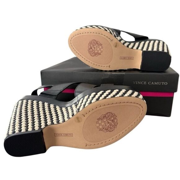 Vince Camuto Diliah Black Tweed Checkered Wedge Platform Sandals Size 9 New - Picture 8 of 12